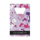 宇宙恐竜、可愛い恐竜、星、あなたの名前 クレジットカード栓抜き (正面)