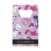 宇宙恐竜、可愛い恐竜、星、あなたの名前 クレジットカード栓抜き (裏面)