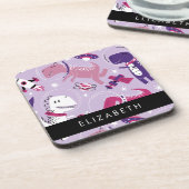 宇宙恐竜、可愛い恐竜、星、あなたの名前 コースター (左側)