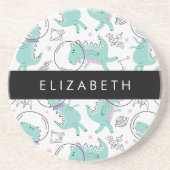 宇宙恐竜、可愛い恐竜、星、あなたの名前 コースター (正面)