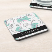 宇宙恐竜、可愛い恐竜、星、あなたの名前 コースター (左側)