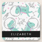 宇宙恐竜、可愛い恐竜、星、あなたの名前 コースター (正面)