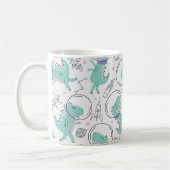 宇宙恐竜、可愛い恐竜、星、あなたの名前 コーヒーマグカップ (左)