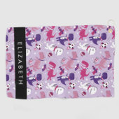 宇宙恐竜、可愛い恐竜、星、あなたの名前 ゴルフタオル (横)