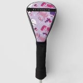 宇宙恐竜、可愛い恐竜、星、あなたの名前 ゴルフヘッドカバー (正面)