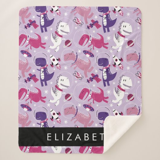 宇宙恐竜、可愛い恐竜、星、あなたの名前 シェルパブランケット (正面)