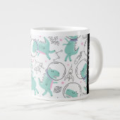 宇宙恐竜、可愛い恐竜、星、あなたの名前 ジャンボコーヒーマグカップ (正面右)