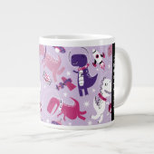 宇宙恐竜、可愛い恐竜、星、あなたの名前 ジャンボコーヒーマグカップ (正面右)