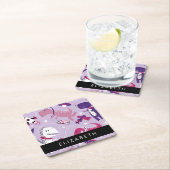 宇宙恐竜、可愛い恐竜、星、あなたの名前 スクエアペーパーコースター (インサイチュ)