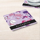 宇宙恐竜、可愛い恐竜、星、あなたの名前 スクエアペーパーコースター (アングル)