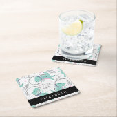 宇宙恐竜、可愛い恐竜、星、あなたの名前 スクエアペーパーコースター (インサイチュ)