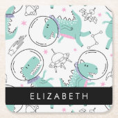 宇宙恐竜、可愛い恐竜、星、あなたの名前 スクエアペーパーコースター (正面)