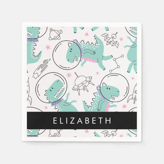 宇宙恐竜、可愛い恐竜、星、あなたの名前 スタンダードカクテルナプキン (正面)