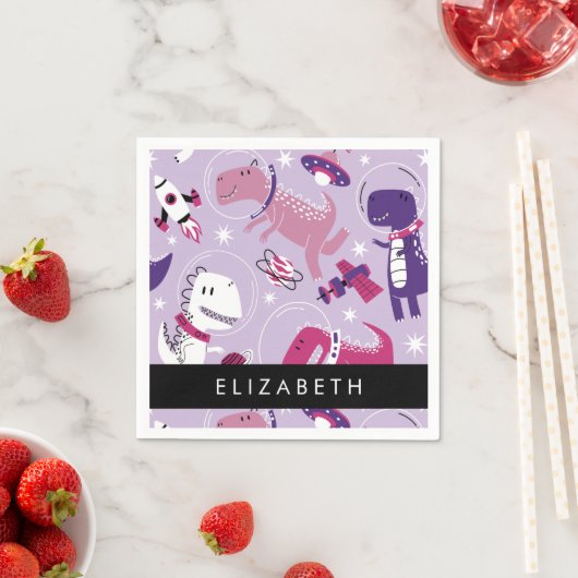 宇宙恐竜、可愛い恐竜、星、あなたの名前 スタンダードカクテルナプキン (インサイチュ)