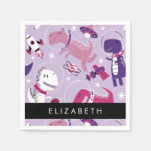 宇宙恐竜、可愛い恐竜、星、あなたの名前 スタンダードカクテルナプキン (正面)