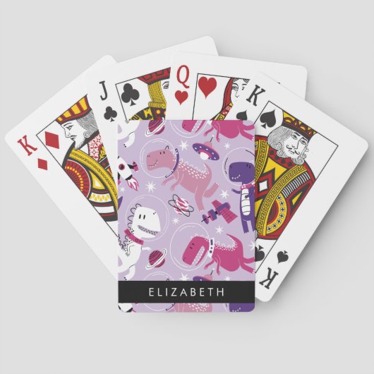 宇宙恐竜、可愛い恐竜、星、あなたの名前 トランプ (裏面)