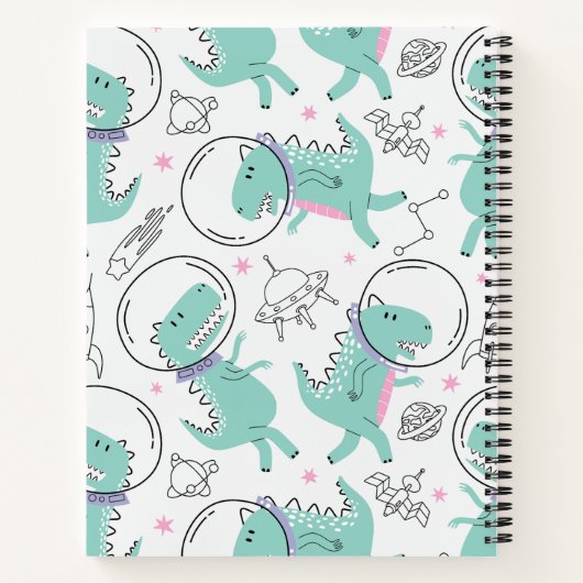 宇宙恐竜、可愛い恐竜、星、あなたの名前 ノートブック (裏面)