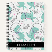 宇宙恐竜、可愛い恐竜、星、あなたの名前 ノートブック (正面)