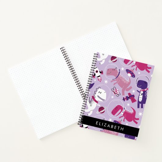 宇宙恐竜、可愛い恐竜、星、あなたの名前 ノートブック (内部)