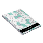 宇宙恐竜、可愛い恐竜、星、あなたの名前 ノートブック (右側)