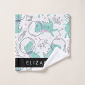 宇宙恐竜、可愛い恐竜、星、あなたの名前 バスタオルセット (ウォッシュタオル)