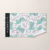 宇宙恐竜、可愛い恐竜、星、あなたの名前 バスタオルセット (ハンドタオル)