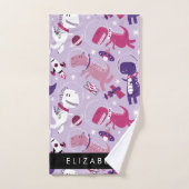 宇宙恐竜、可愛い恐竜、星、あなたの名前 バスタオルセット (ハンドタオル)