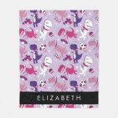 宇宙恐竜、可愛い恐竜、星、あなたの名前 フリースブランケット (正面)