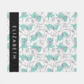 宇宙恐竜、可愛い恐竜、星、あなたの名前 フリースブランケット (正面(横))