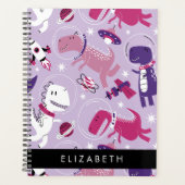 宇宙恐竜、可愛い恐竜、星、あなたの名前 プランナー手帳 (正面)