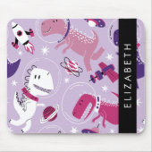 宇宙恐竜、可愛い恐竜、星、あなたの名前 マウスパッド (正面)