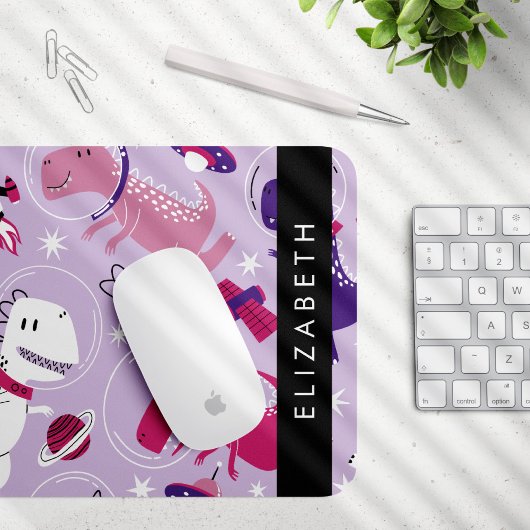 宇宙恐竜、可愛い恐竜、星、あなたの名前 マウスパッド