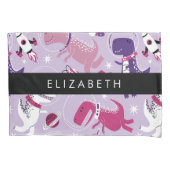 宇宙恐竜、可愛い恐竜、星、あなたの名前 枕カバー (正面)