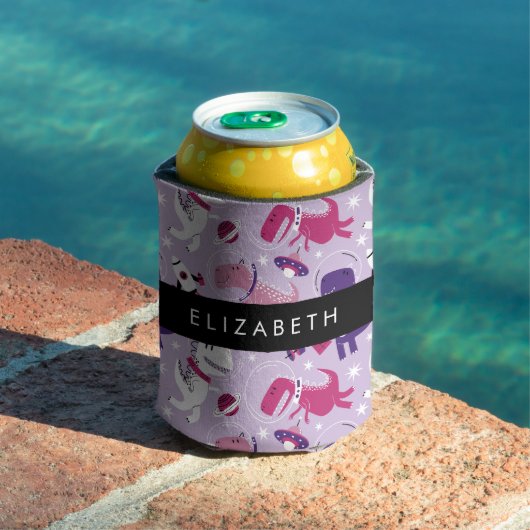 宇宙恐竜、可愛い恐竜、星、あなたの名前 缶クーラー (インサイチュ プール)