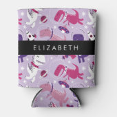 宇宙恐竜、可愛い恐竜、星、あなたの名前 缶クーラー (正面)