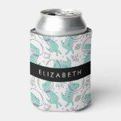 宇宙恐竜、可愛い恐竜、星、あなたの名前 缶クーラー (缶正面)