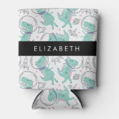 宇宙恐竜、可愛い恐竜、星、あなたの名前 缶クーラー (正面)