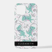 宇宙恐竜、可愛い恐竜、星、あなたの名前 iPhoneケース (裏面)