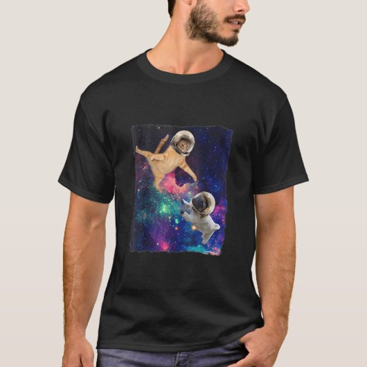宇宙惑星で猫と犬銀河系の手宇宙A Tシャツ (正面)