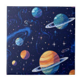 宇宙惑星と星の銀河系パターン タイル (正面)