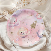 宇宙惑星と星ピンクの女の子の誕生日 ペーパープレート