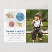 宇宙惑星の水色4th誕生日の写真 ポストカード