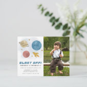 宇宙惑星の水色4th誕生日の写真 ポストカード