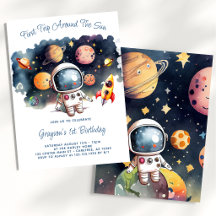 宇宙惑星の男の子の1歳の誕生日招待状