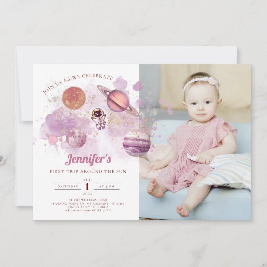 宇宙惑星ガールピンクファースト誕生日 招待状 (正面)