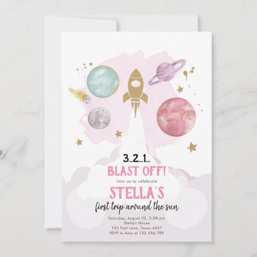 宇宙惑星ガールファースト誕生日招待状 招待状 (正面)