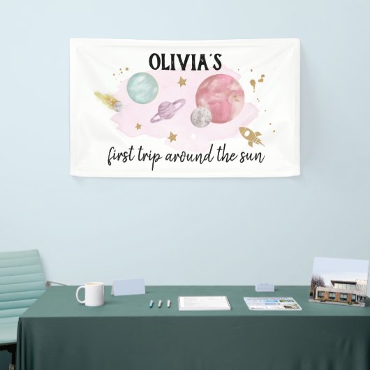 宇宙惑星ガールファースト誕生日背景 横断幕 (トレードショー)