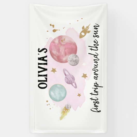 宇宙惑星ガールファースト誕生日背景 横断幕 (縦)