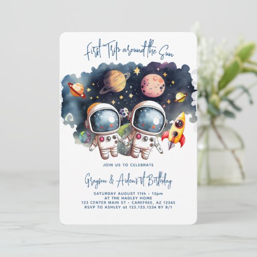 宇宙惑星ツインボーイズ1st誕生日 招待状 (スタンド正面)