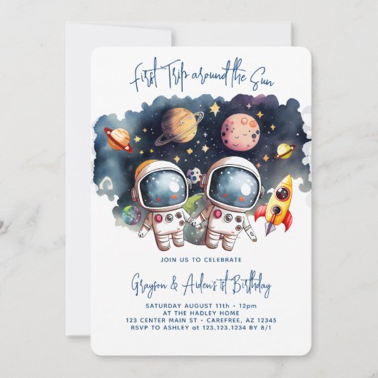 宇宙惑星ツインボーイズ1st誕生日 招待状 (正面)